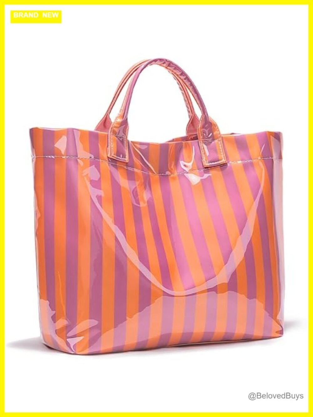 Large Glossy Striped PVC Tote Bag Waterproof Top Handle